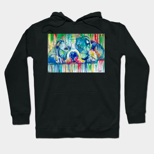 PIT BULL RESTING ON THE FLOOR - watercolor portrait Hoodie by lautir